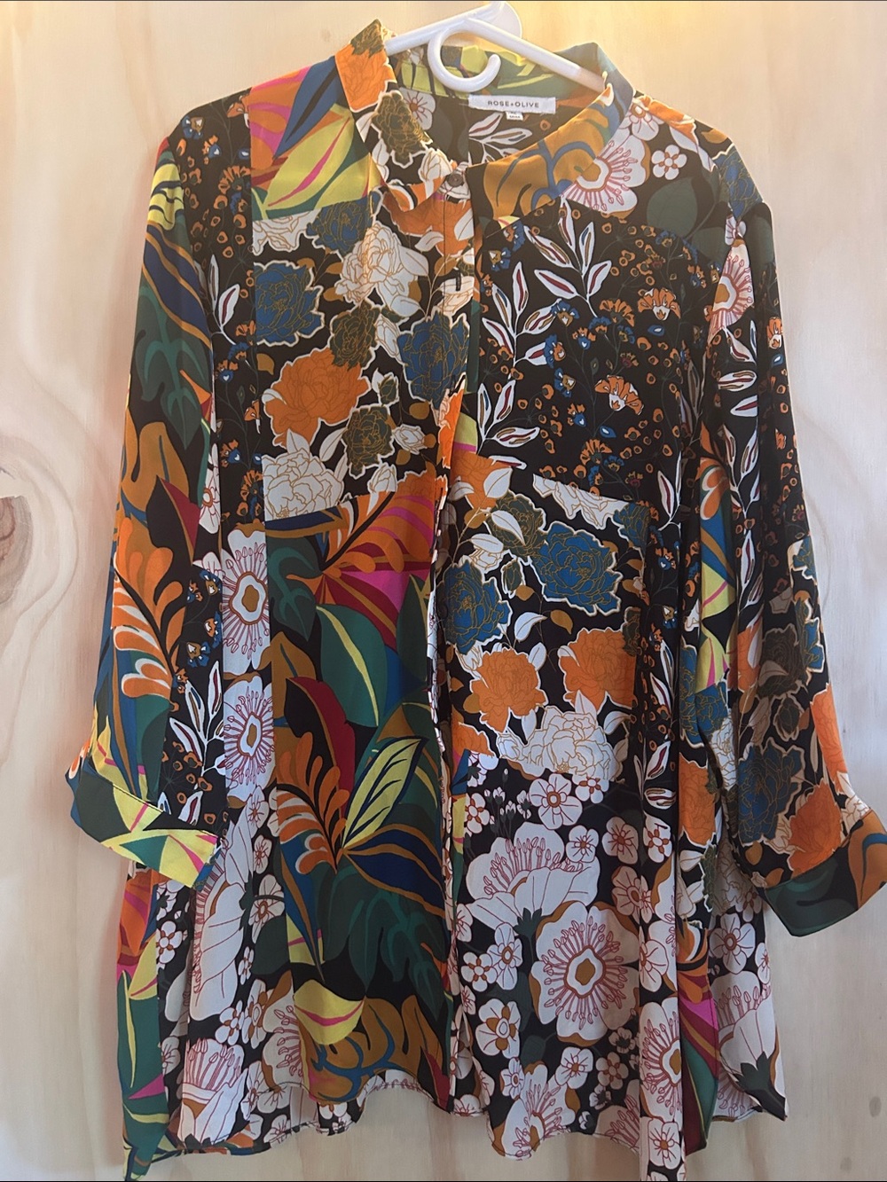 Rose & Olive Multicolor Floral Patchwork Tunic - Black Base- oversized
